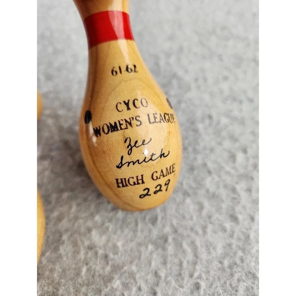 Vintage Miniature Wood lacquered 4 inch bowling pin Trophy League 1960s Pins Lot